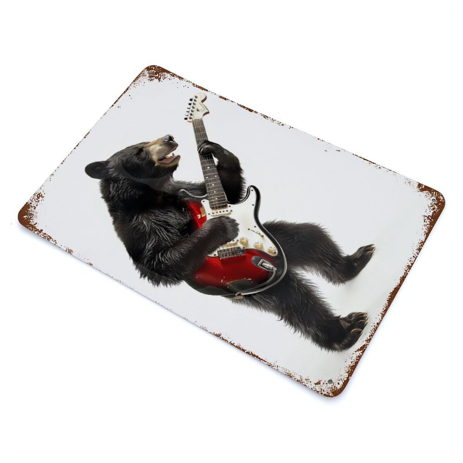 Black Bear Guitar Rusty Metal Tin Sign 11.8"x7.9", for Basement, Hobby Room And Garage Decor, Retro Wall Decor
