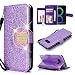 Produktbild UEEBAI Hülle für Samsung Galaxy A6 2018,Glitzer PU Leder Handyhülle mit Spiegel [Diamant Schnalle] [Kartenslots] Magnetverschluss Ständer Funktion Strass TPU Schutzhülle Wallet Flip Cover - Lila
