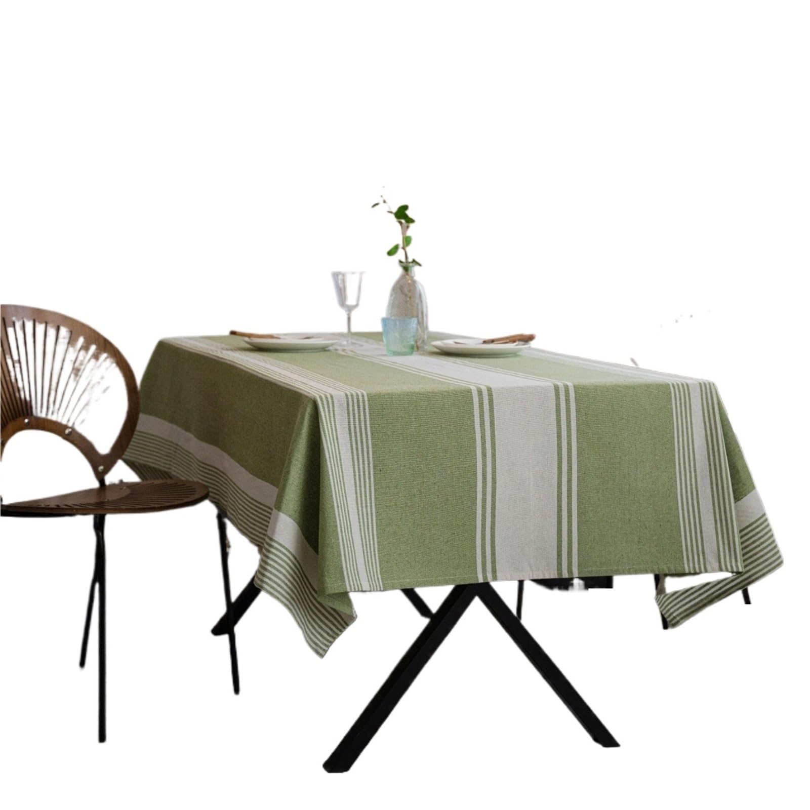 FonHNDG Striped Tablecloth Table Cover Cotton Linen Rectangle Clothes Farmhouse Tablecloth Striped Picnic Heavy Fabric Top Coffee Kitchen Decor(Green,140x180cm)