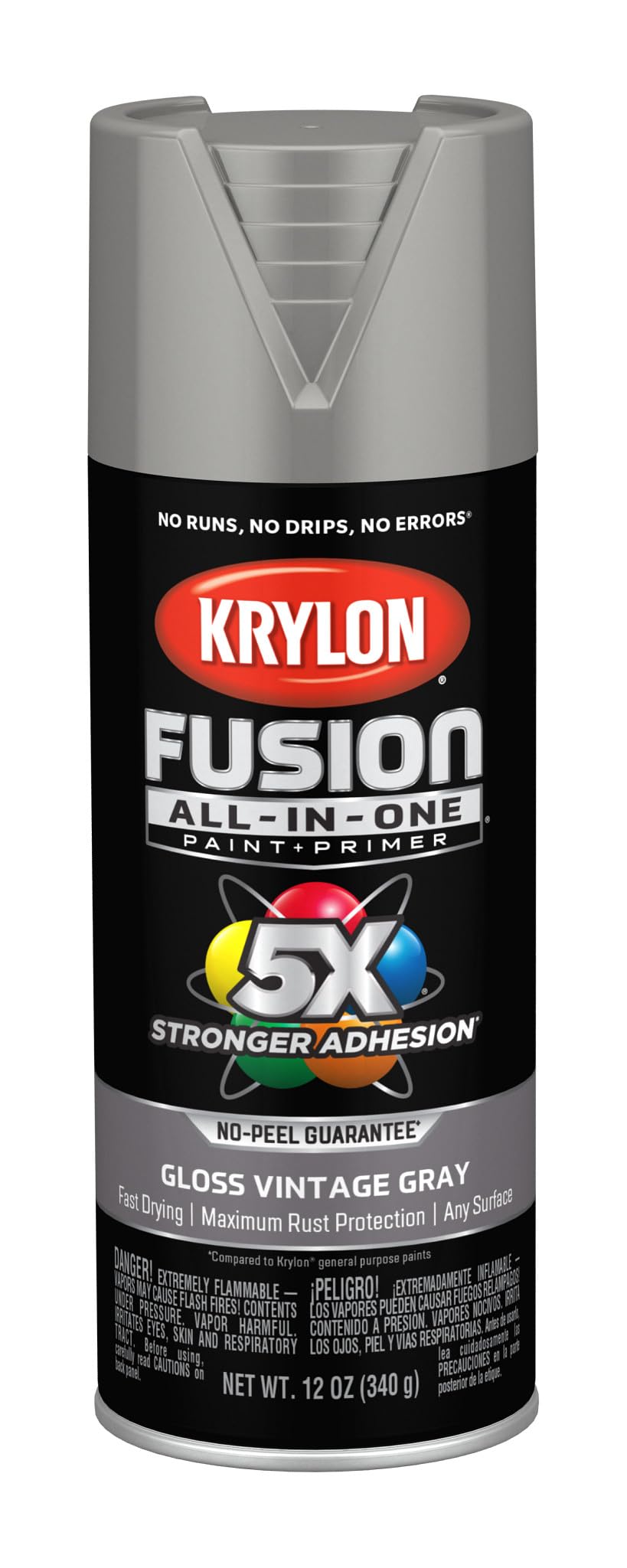 Krylon Rust Preventative Spray Paint, Vintage Gray, Gloss, Solvent, 12 oz K02726007-1 Each