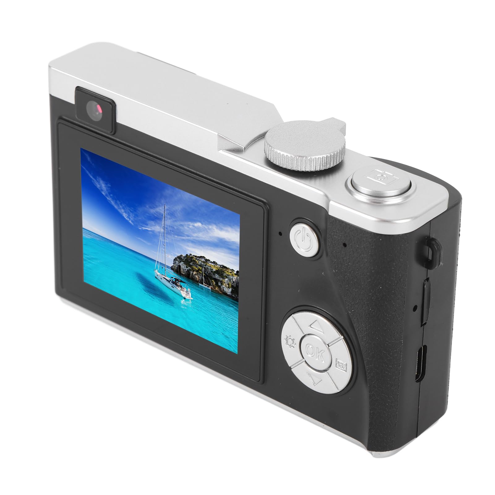 Fotocamera Digitale Fotocamera CCD Vintage 4K 64MP Schermo IPS da 2,4 Pollici Zoom Digitale 16X Luce di Riempimento Webcam USB C Ricarica per Giovani (64 GB)