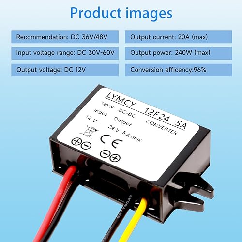 Miniatura 5 de Convertidor DC Boost de 12 V a 24 V, 5 A, 120 W, convertidor elevador de voltaje, módulo de fuente de alimentación impermeable, transformador de