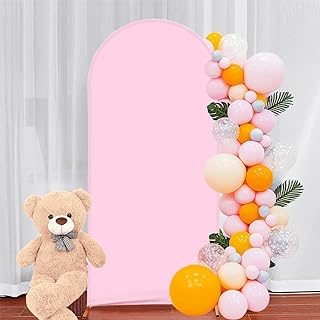 Albassa Arch Backdrop Cover 2-Sided Spandex Fitted Round Top Chiara Backdrop Frame Stand Cover for Baby Shower Birthday Party Wedding Decoration (Pink, 6FT)…