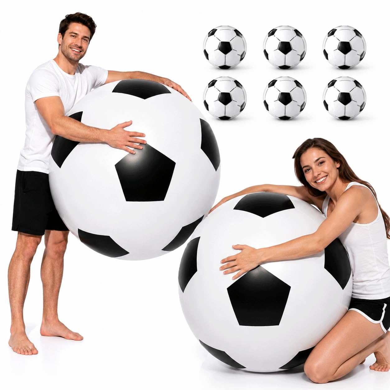 8Pcs Inflatable Football Set – Giant 40 Inch and 11 Inch Beach Soccer Balls, Durable PVC Blow Up Swimming Pool Toys for Summer Water Games, Birthday Party Decorations (8Pcs (2 Giant + 6 Small))