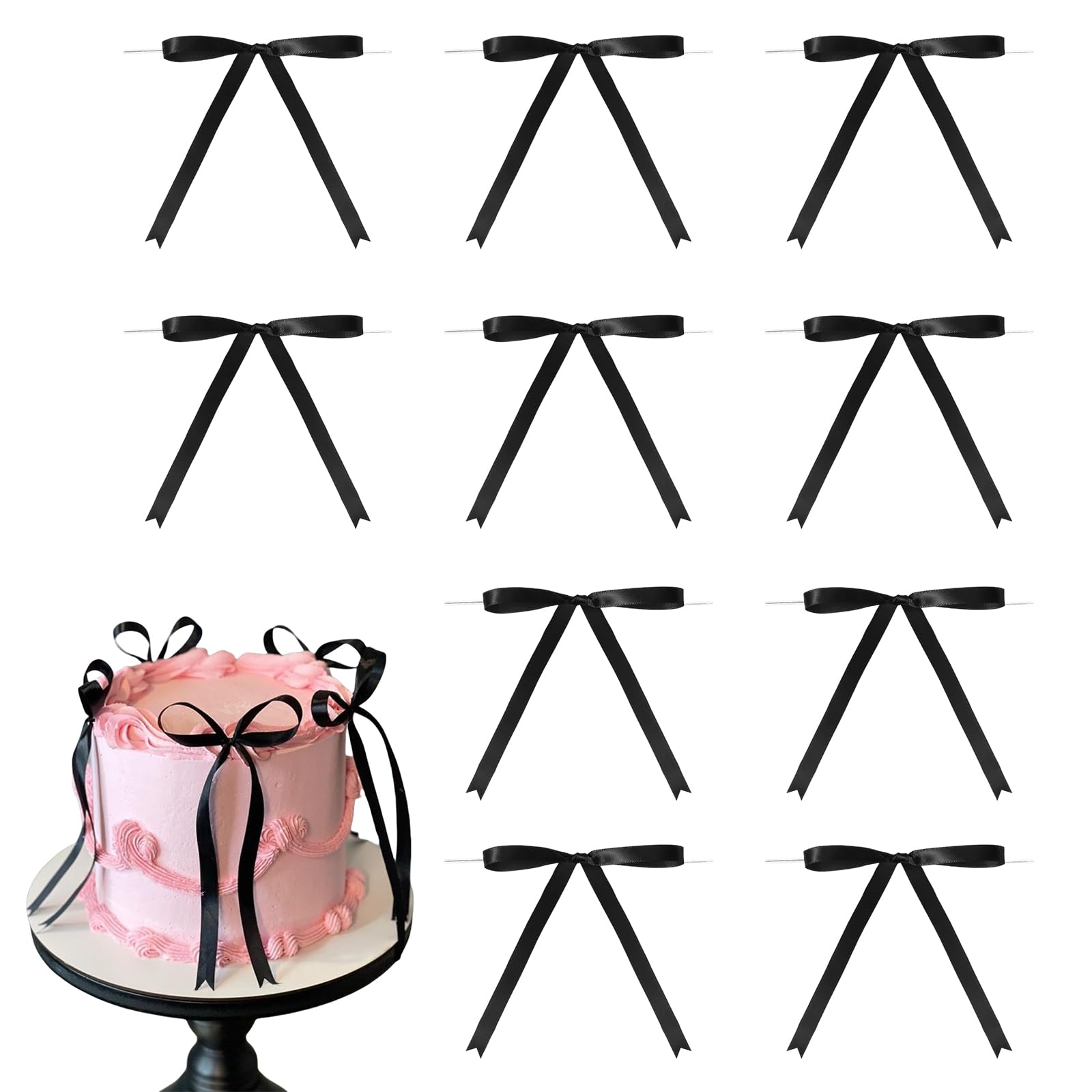 10 Nœuds Satin Noir Pour Décoration Gâteaux - Anniversaire, Mariage, Fête - Ruban Polyester