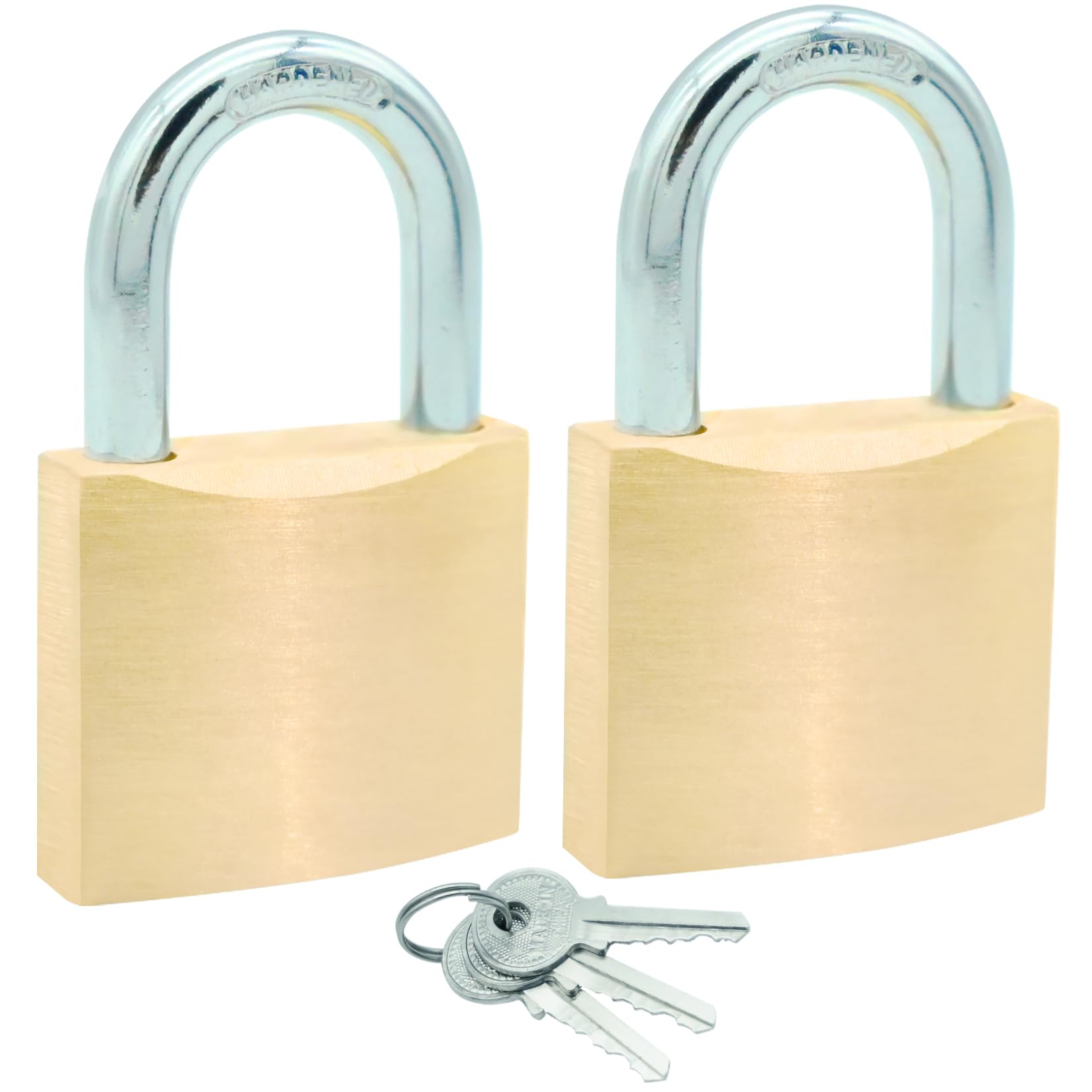 2Pack Solid Brass Padlocks Keyed Alike, 1-1/2" Locker Lock with Keys, Weatherproof Keyed Padlock with Same Keys for Sheds, Storage Unit, School Gym Locker, Fence, Toolbox, Gate, Warehouse