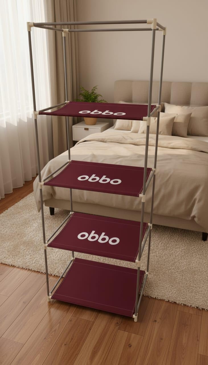 OBBO 4-Layer Single Rack Wardrobe | Portable Foldable Fabric Closet with Steel Frame & Cover | Compact Storage Organizer for Clothes, Toys, Books & Accessories 2