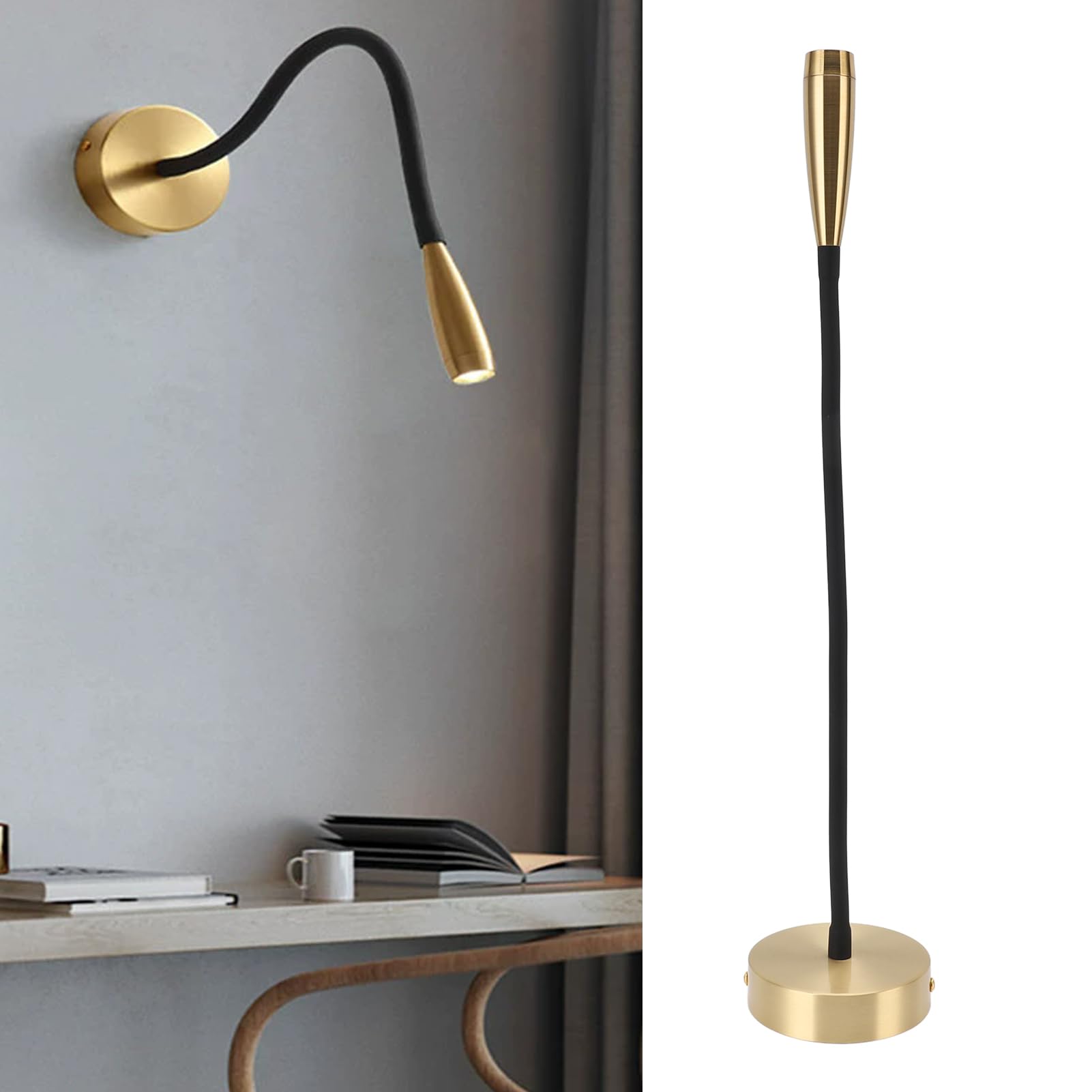 Rengue Luz de Lectura de Pared con Cuello de Cisne Ajustable Lámpara de Cabecera LED de Aluminio 3W 200 Lúmenes Diseño Cableado Giratorio 360 para Estudio de Estudiantes Dormitorio Cabecera Sofá