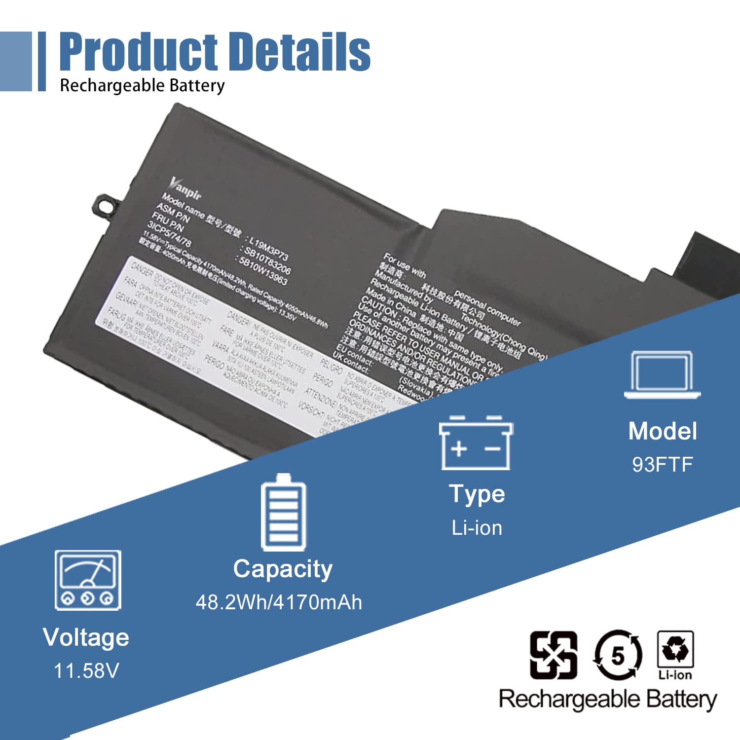 Amazon.com: VANPIR L19M3P73 Laptop Battery Replacement for Lenovo