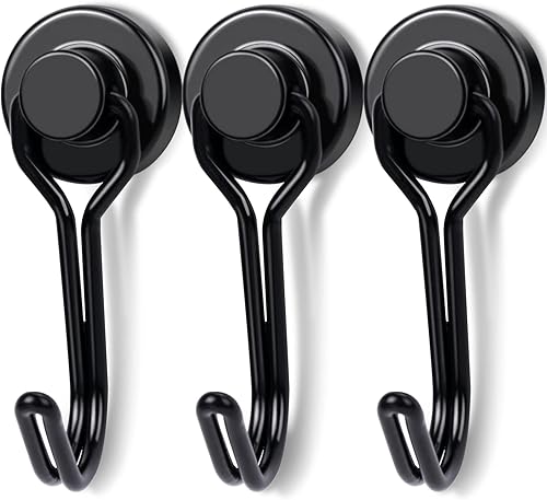 Miniatura 33 de E BAVITE Ganchos magnéticos giratorios negros, gancho magnético de neodimio fuerte de 30 libras con revestimiento epoxi para refrigerador, crucero
