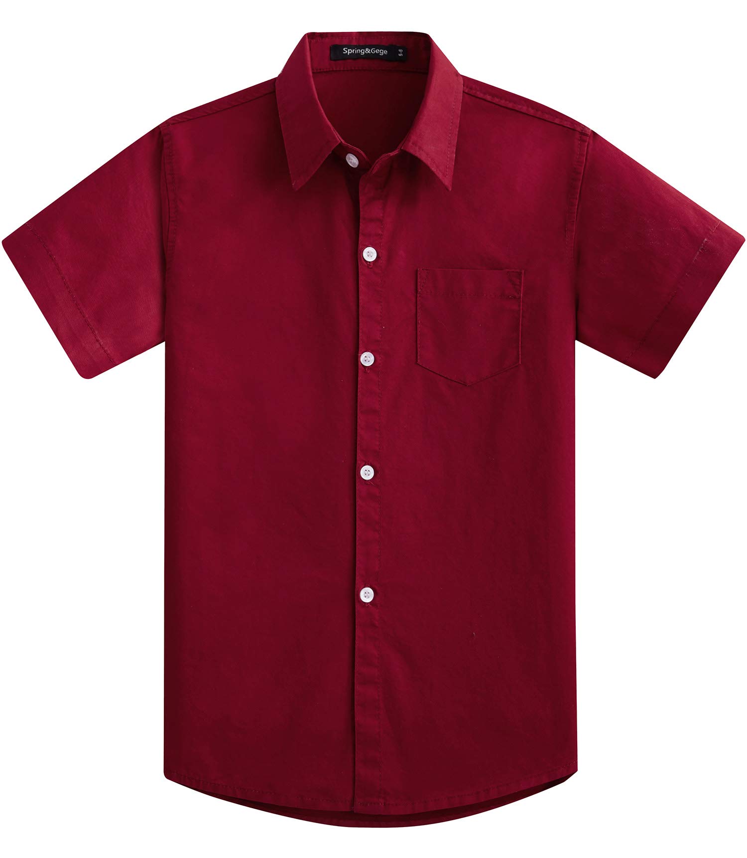 Spring&Gege Boys' Short Sleeve Dress Shirts Formal Uniform Woven Solid