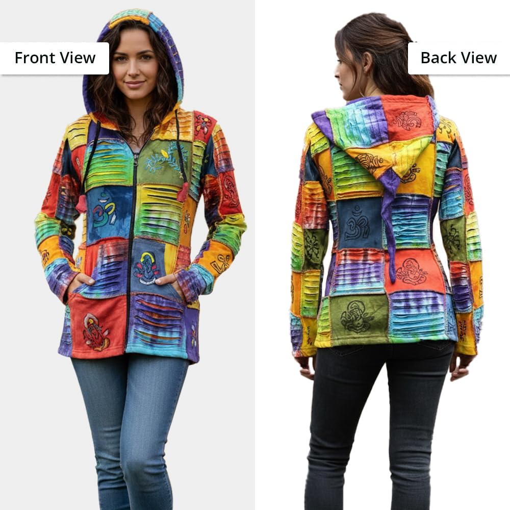 SHOPOHOLIC FASHION Femmes Vif Découpé Patchwork Hippie Capuche