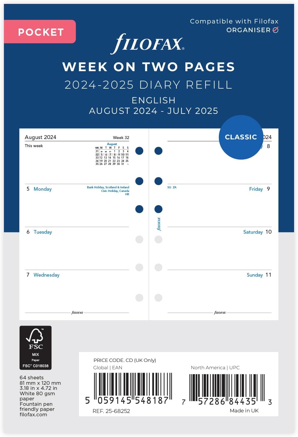 Filofax Pocket Garden week to view 2025 diary