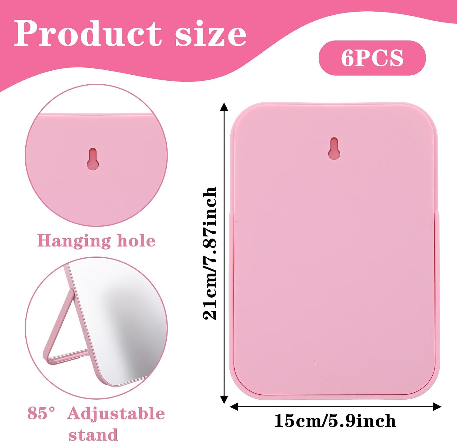6pcs Tabletop Mirror with Stand, Small Desk Mirror 8.3x5.9 Inch Folding Vanity Mirrors for Dresser, Portable Makeup Mirrors for Travel Bedroom Bathroom (White, Light Blue, Pink) image 2