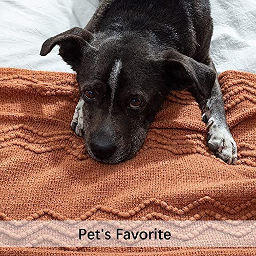 MIULEE Knitted Throw Blanket Textured Knit Terracotta Rust Woven Wave Pattern 50"x60", Orange - Image 6