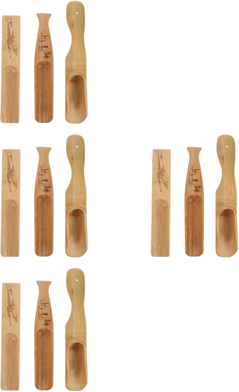 LOGOFUN 12pcs Bamboo Tea Scoop Set with Carved and Fishtail Designs for Kung Fu Loose Leaf Coffee Spices Beans Condiments