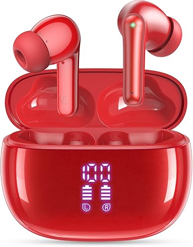 YAQ Auriculares inalámbricos Bluetooth, 40 horas de reproducción estéreo IPX5 impermeables, pantalla de alimentación LED, auriculares intrauditivos