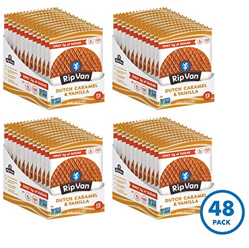 Image of Rip Van Wafels Dutch Caramel & Vanilla Stroopwafels - Healthy Snacks - Non GMO Snack - Keto Friendly - Office Snacks - Low Sugar (3g) - Low Calorie Snack - 48 Pack