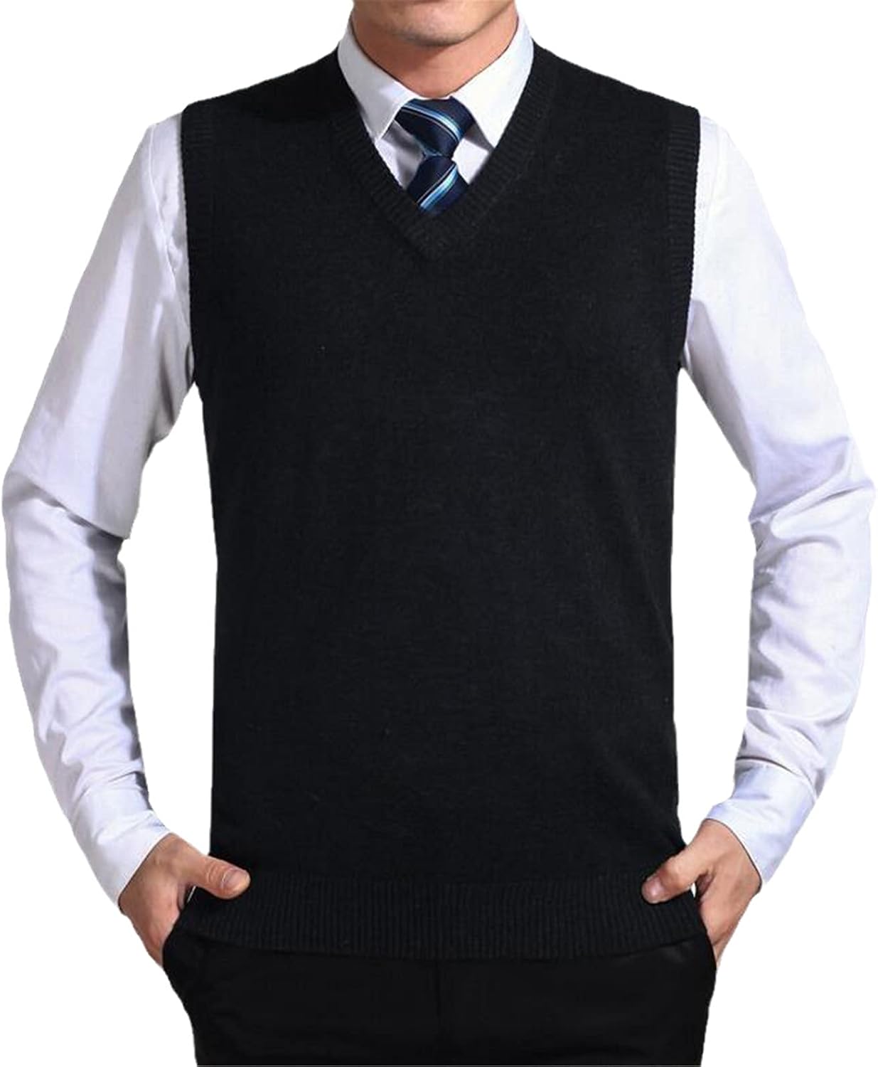 Casual Solid Color Sweater Vest Men Cashmere Sweaters Wool Pullover Mens V-Neck Sleeveless Vest Clothing