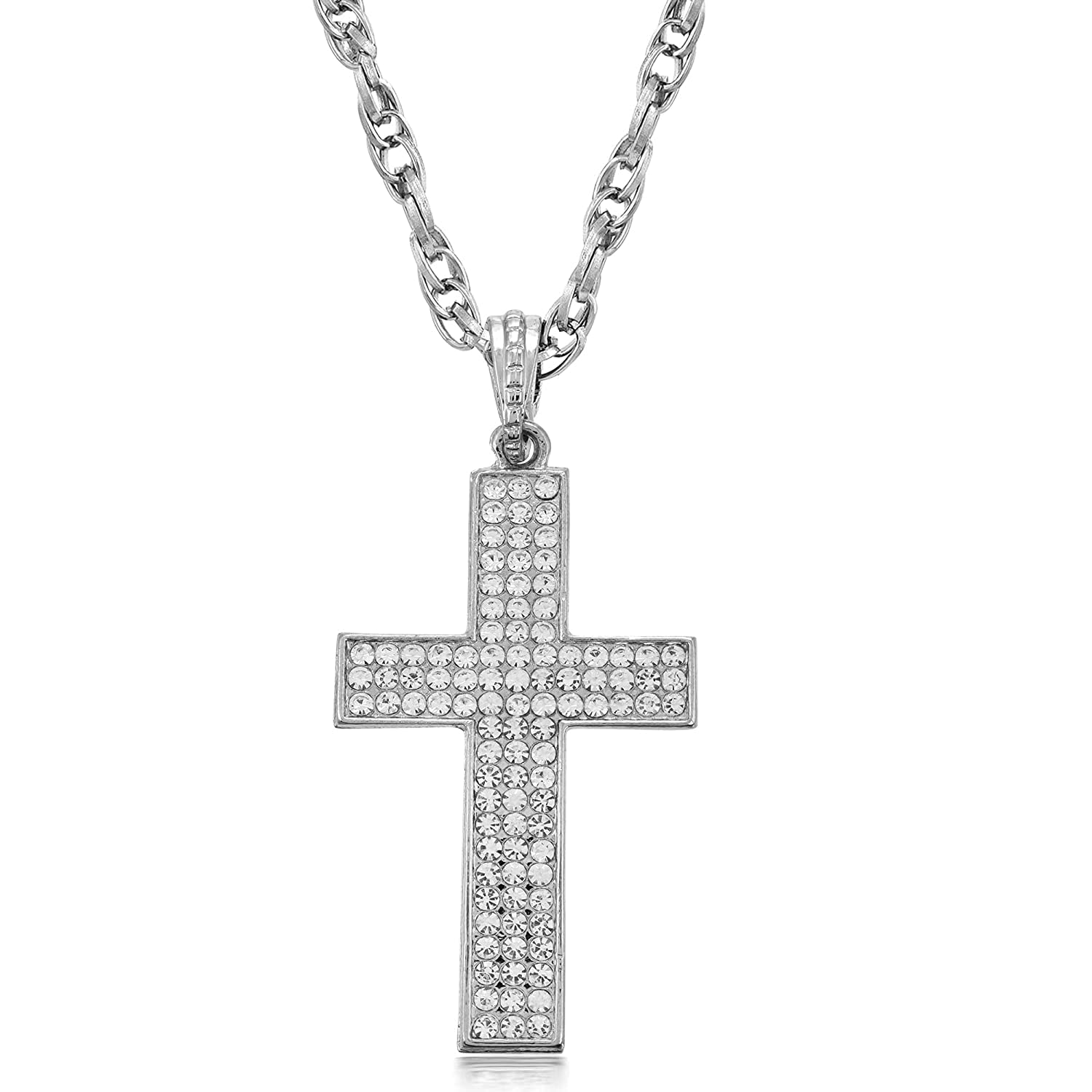 Silver Plated White Diamond Cubic Zirconia Cross Pendant Necklace Religious Jewelry for Women and Men-image-33