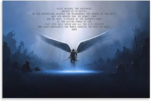 POCHY Póster con citas de inspiración de ángeles, San Miguel Arcángel, defiendenos en batalla, lienzo decorativo para pared, cocina, dormitorio,