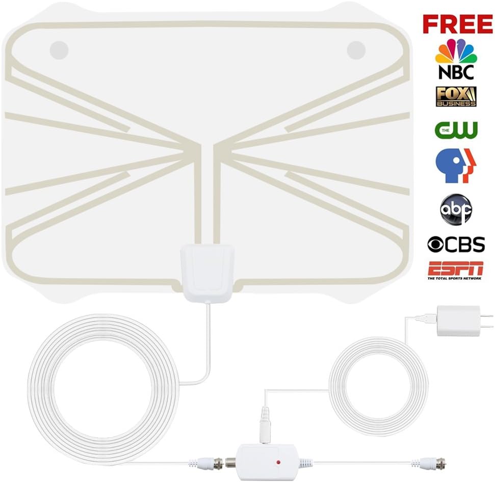 TV Antenna,50 to 70 Mile Range Amplified HDTV Antenna Indoor with Detachable Amplifier Signal Booster and 16.5 Feet Coaxial Cable (White)