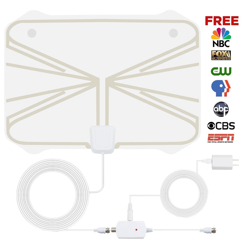 TV Antenna,50 to 70 Mile Range Amplified HDTV Antenna Indoor with Detachable Amplifier Signal Booster and 16.5 Feet Coaxial Cable (White)