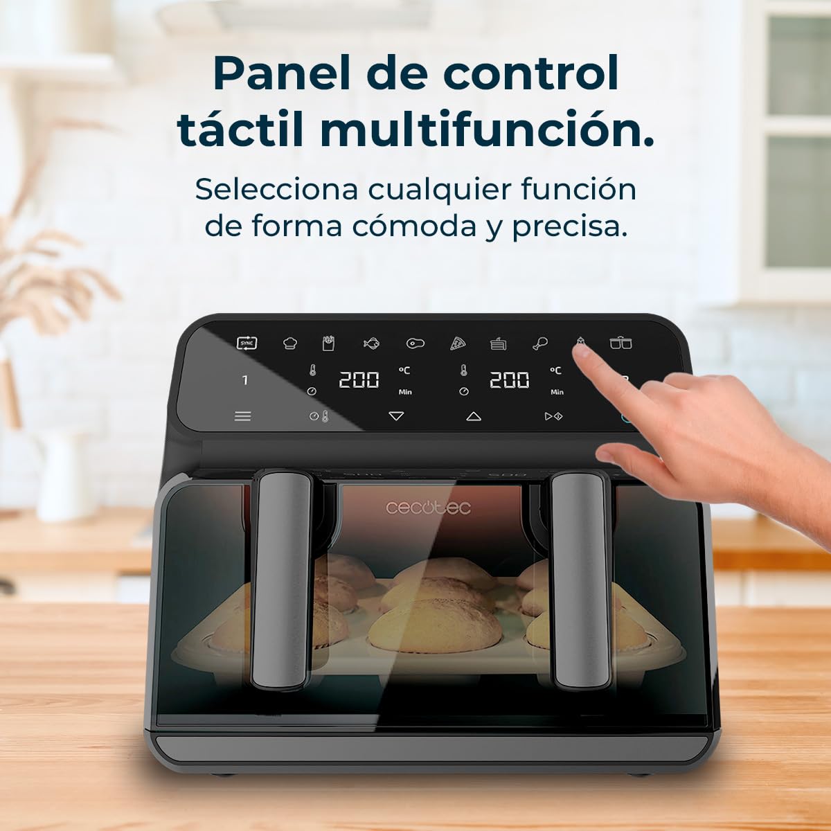Cecotec Freidora de Aire 9 L Cecofry Advance 9000 Window Total 2200W | Temperatura Dual, Pared Divisoria Móvil, Ventana de Visualización, Tecnología PerfectCook, Control Digital, Función Dietética