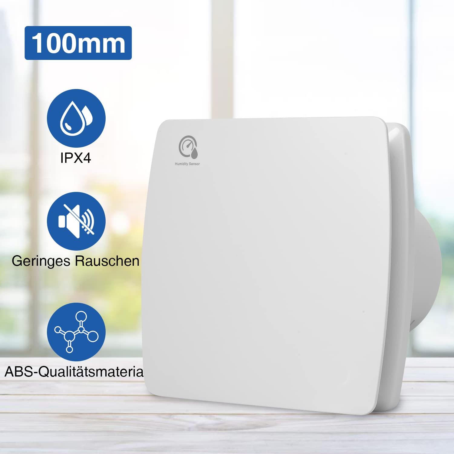 Badlüfter Mit Feuchtigkeitssensor 100mm - Timer & Rückstauklappe Weiß