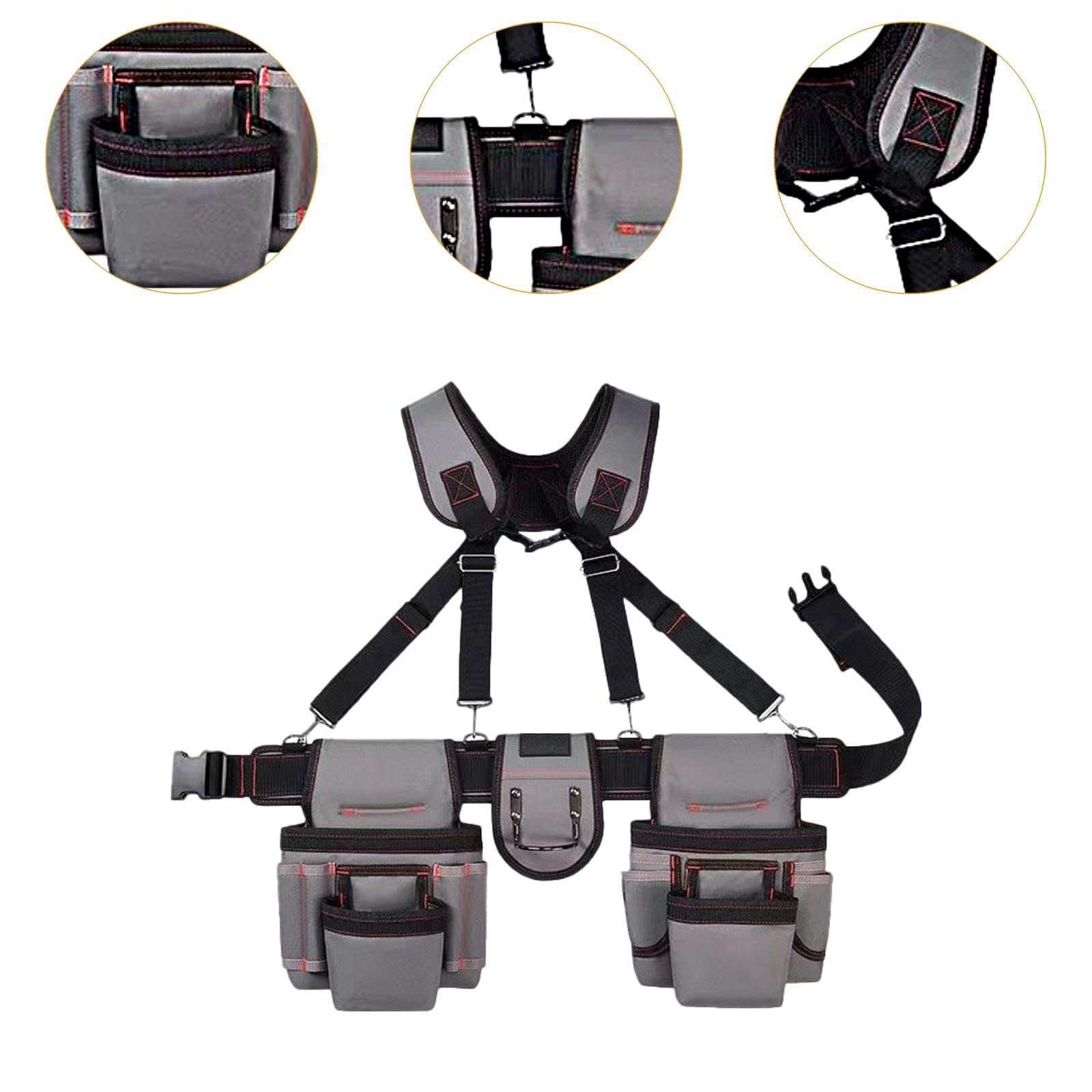 Ceinture Porte-outils avec Bretelles et Multiples Poches. Coffret Cadeau pour Papa. Sacoche Porte-outils Professionnelle à Porter à La Taille, Gris
