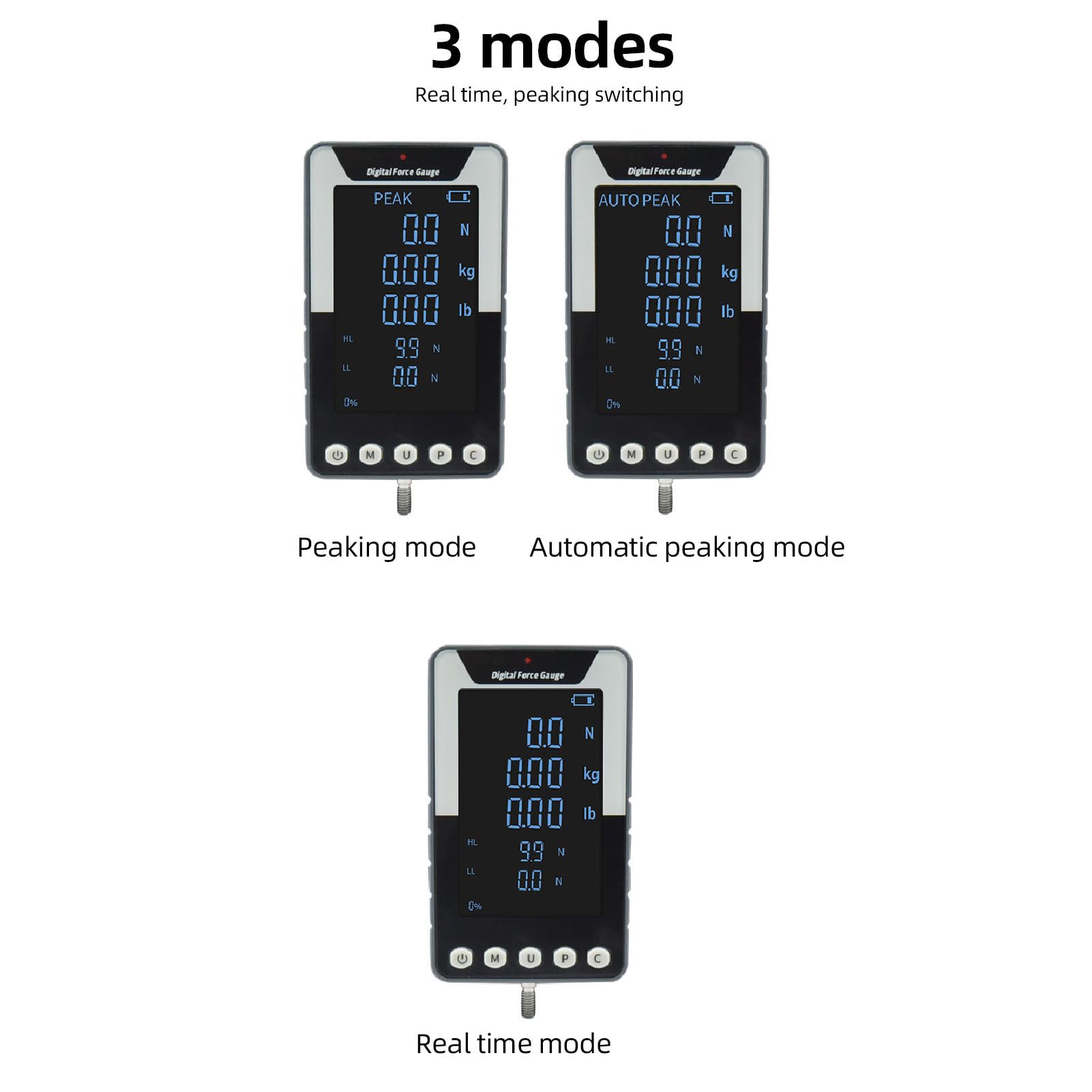 PushPull Force Gauge, ABS Data Sync and Analysis Screen Rotation Function High 100N Large Color Screen Digital Force Gauge for Laboratory (US Plug)