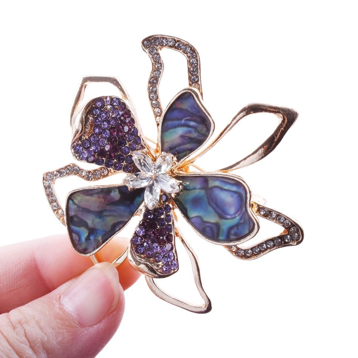 Broche De Flor De Bauhinia, Cristal De Abulón Y Concha, Broche Estilo Palacio Retro, Regalo For Niñas, Complementos For Traje Y Abrigo