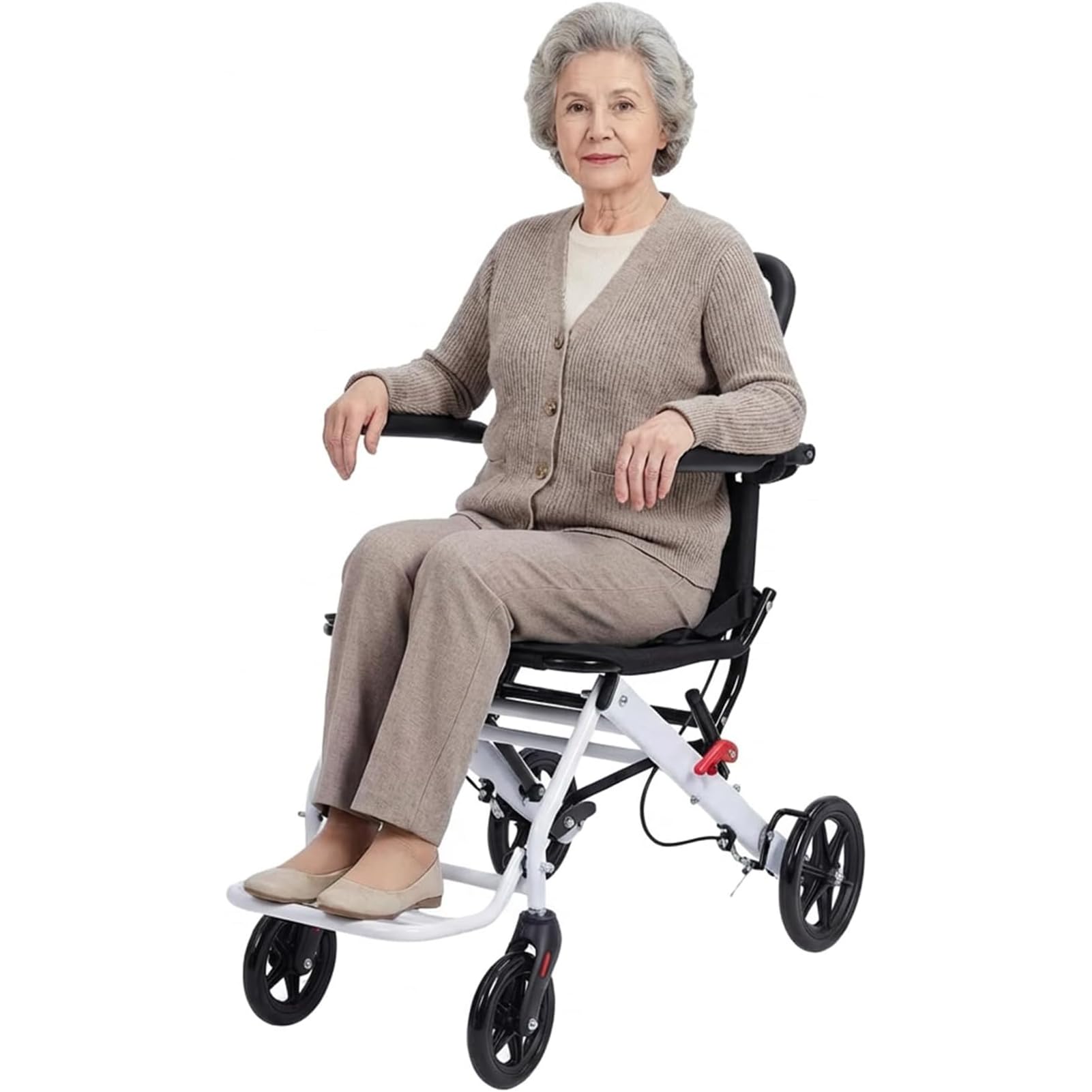 Składany wózek inwalidzki, lekki, przenośny, podróżny wózek inwalidzki dla dorosłych, ergonomiczny design, z paskiem bezpieczeństwa, rama ze stali węglowej, kółka PU dla płynnej mobilności A