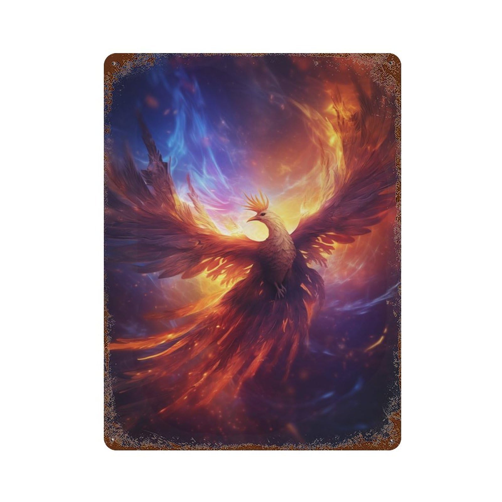Fantasy Phoenix Bird Fire 15.7"x11.8" Vintage Metal Tin Sign, Novelty Wall Decor for Basement, Hobby Room And Garage Decor