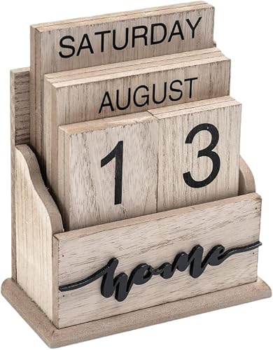 Calendario perpetuo de madera vintage con bonitos bloques para escritorio, oficina, decoración del hogar, exhibición del día de la semana, mes