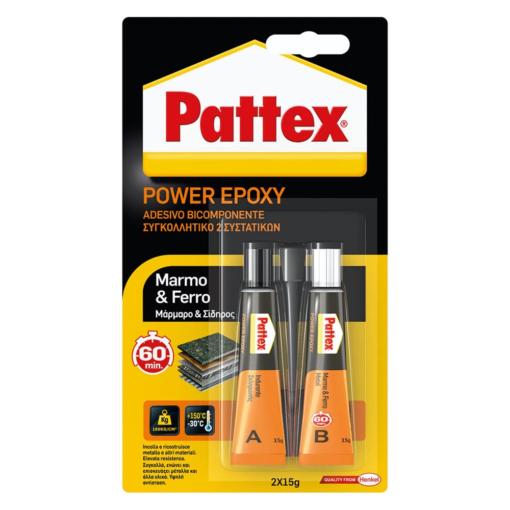 Pattex 1659548 Adesivo Epossidico per Marmo e Ferro, 15 g + 15 g
