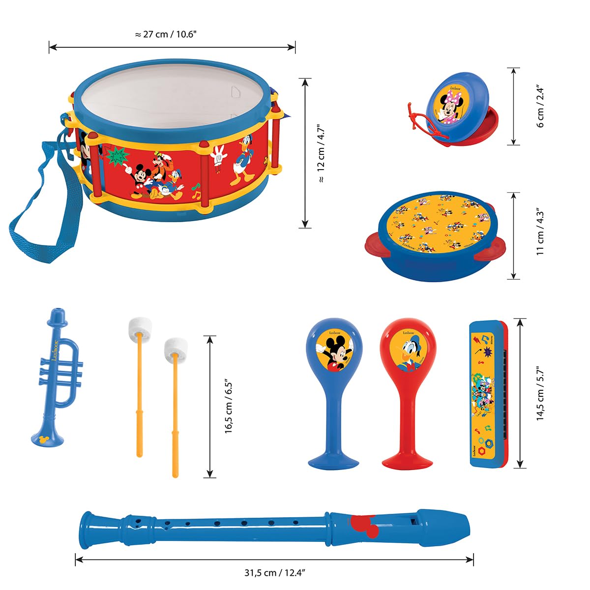 Lexibook, Set Musical 7 Piezas Mickey Mouse, Azul, Rojo, K360MCHLXB