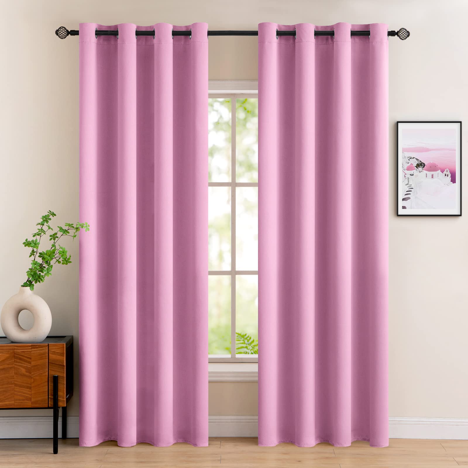 Tende Oscuranti Rosa Cipria DWCN - 106x91 Cm - Termiche Per Camera Da Letto Ragazze - 2 Pannelli