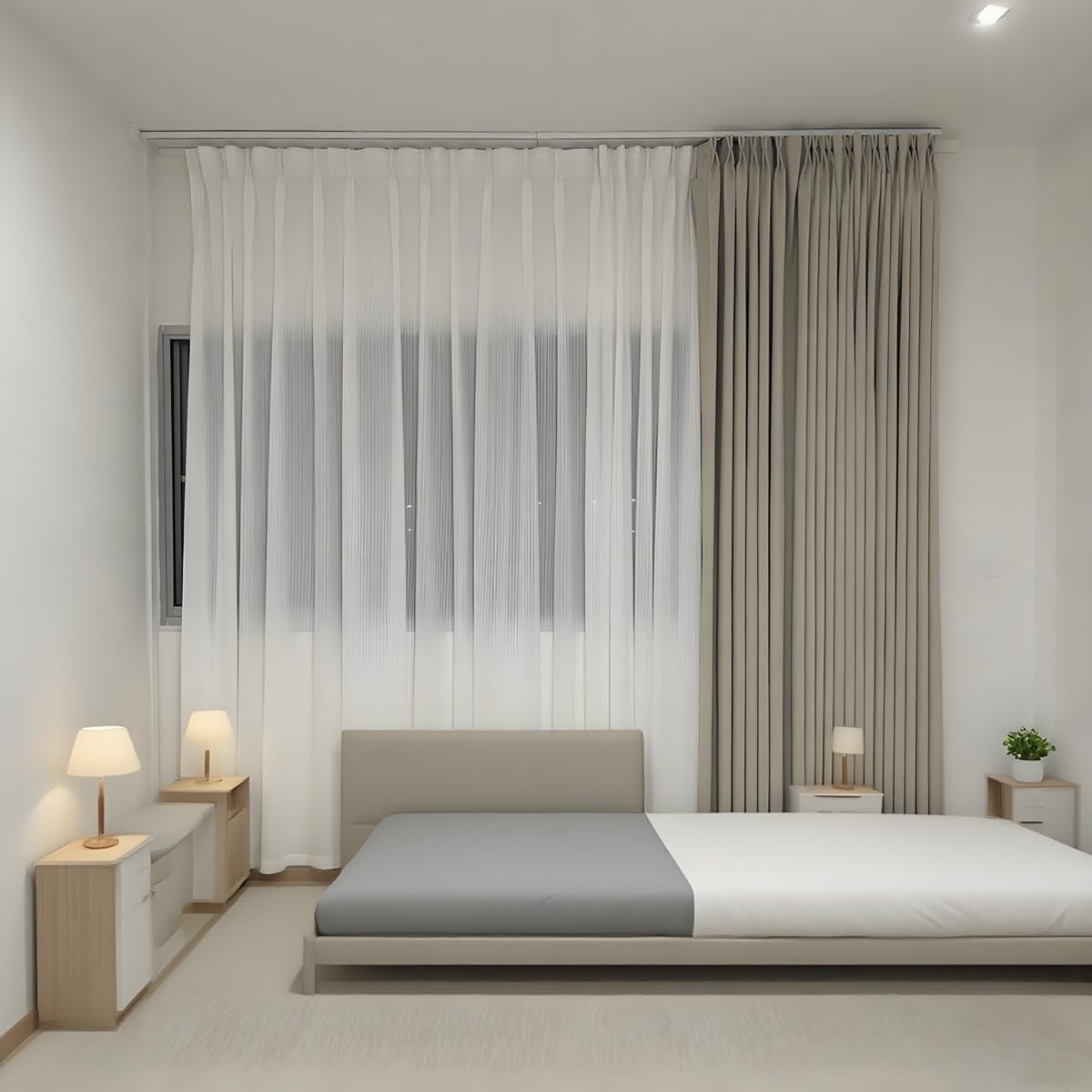 Heavy Duty Double Row Ceiling Mounted Curtain Track System, Silent Sliding Rail Set for Room Dividers, Blackout Curtain Rods for Bedrooms, Living Rooms, Hospitals & Commercial Spaces (Gray, 3.60m)