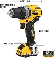 Vista 3 de DeWALT XTREME - Taladro inalámbrico de 12 voltios Max, kit de controlador, 3/8 pulgadas (DCD701F2)