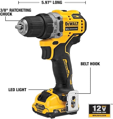Miniatura 3 de DeWALT XTREME - Taladro inalámbrico de 12 voltios Max, kit de controlador, 3/8 pulgadas (DCD701F2)