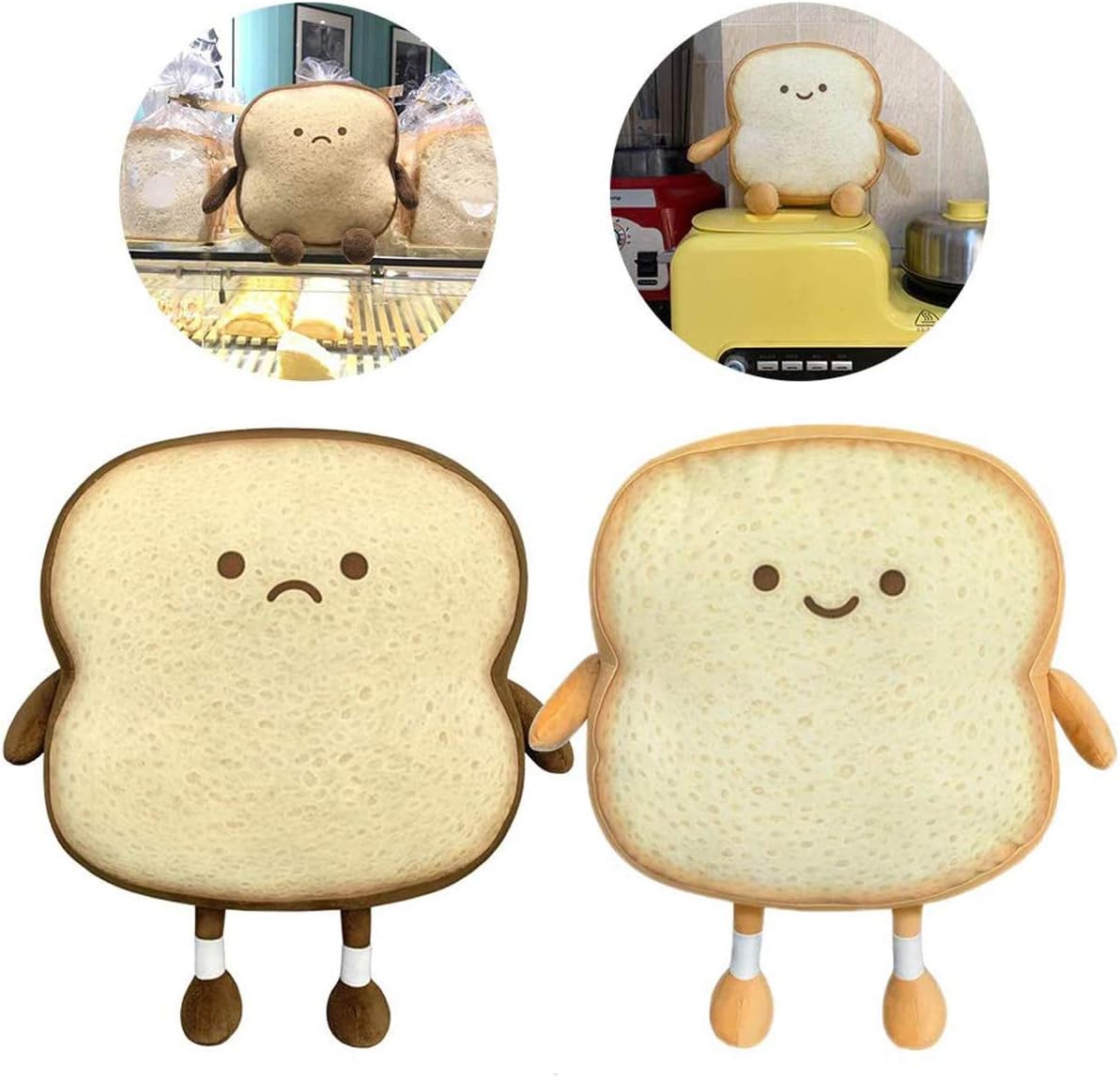 Nenalayo Toast Sliced Bread Pillow,Bread Shape Plush Pillow,Facial Expression Soft Toast Bread Food Sofa Cushion Stuffed Doll Toy for Kids Adults Gift Home Bed Room Decor (S)