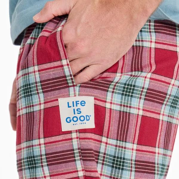 Life is Good. Men's Check Pattern Classic Sleep Pant, Adirondack Red3