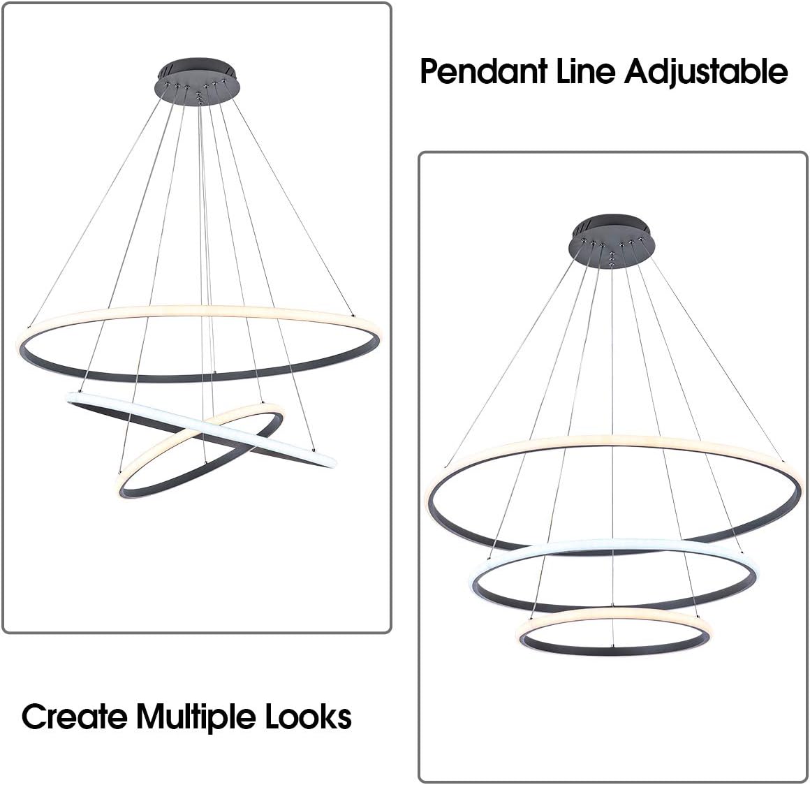 One-Day Sale: Up to 70% Off Modern LED Chandelier, Pendant Light Fixtures, LED Dimmable Hanging Light Fixture, for Dining Rooms Kitchen Island and High Ceilings, Acrylic Shape Pendant Light with Remote, Grey 75W