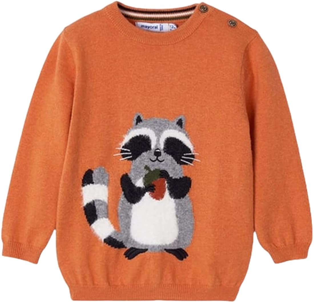 Mayoral Baby-Pullover 6-24 Monate – orangefarbener Pullover mit Waschbär-Stickerei, warmer und bequemer Winterpullover, Freizeitkleidung für Herbst und Winter, 2305