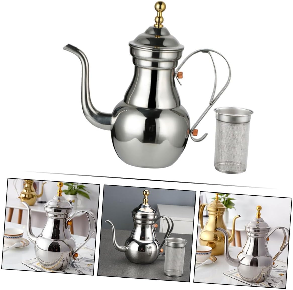 Cabilock Stainless Steel Court Coffee Pot with Filter Multi Function Household Kettle for Precise Pouring and Hot Beverages Brewing