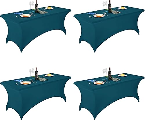 Miniatura 223 de FORLIFE Paquete de 6 manteles de elastano, de ajuste universal para mesas rectangulares de 6 pies, para patios, bodas, banquetes, fiestas