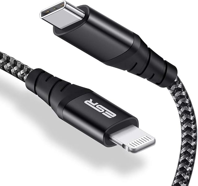 ESR USB-C to Lightning Cable, 3 ft (1 m), MFi-Certified, PD Fast Charging Cable for iPhone 14/14 Max/14 Pro/14 Pro Max, iPhone 13/12 Series, iPhone SE 2022/11/XR/XS Max, Braided Nylon, Black