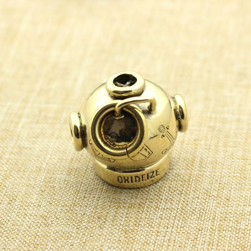 Acxico 1pc Funky Brass Diving Helmet Keychain, EDC Survival Bead for Men's Fashion Accessories, Durable Copper-Zinc Alloy with Starfish Design, Good Luck Charm for Outdoor & Adventure Enthusiasts image 3