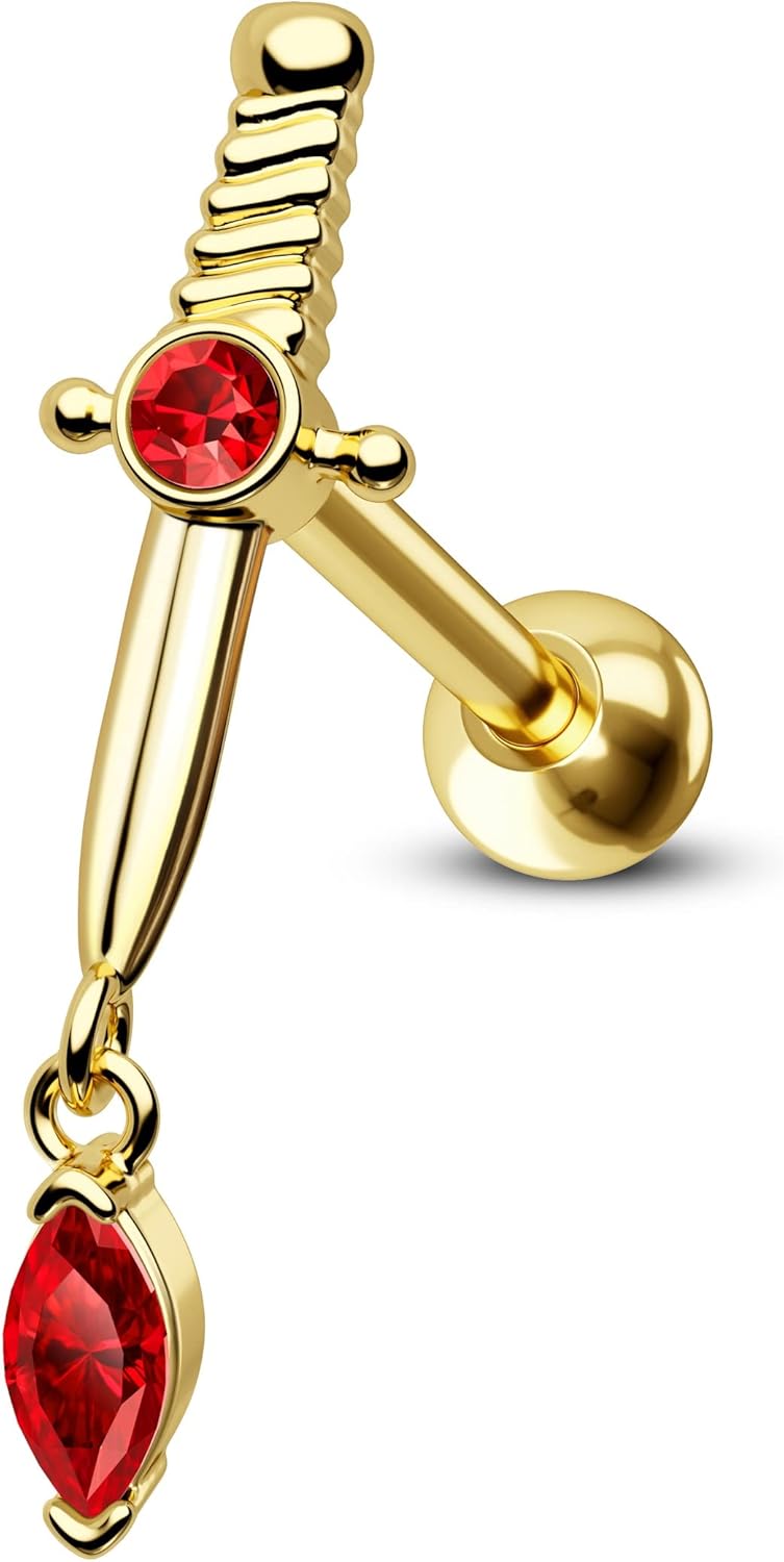 CM Crareesi Mania Dagger Helix Earrings 316L Stainless Steel Cartilage Earrings Studs Dangle Helix Piercing Jewelry for Women 16G Helix Earrings Studs